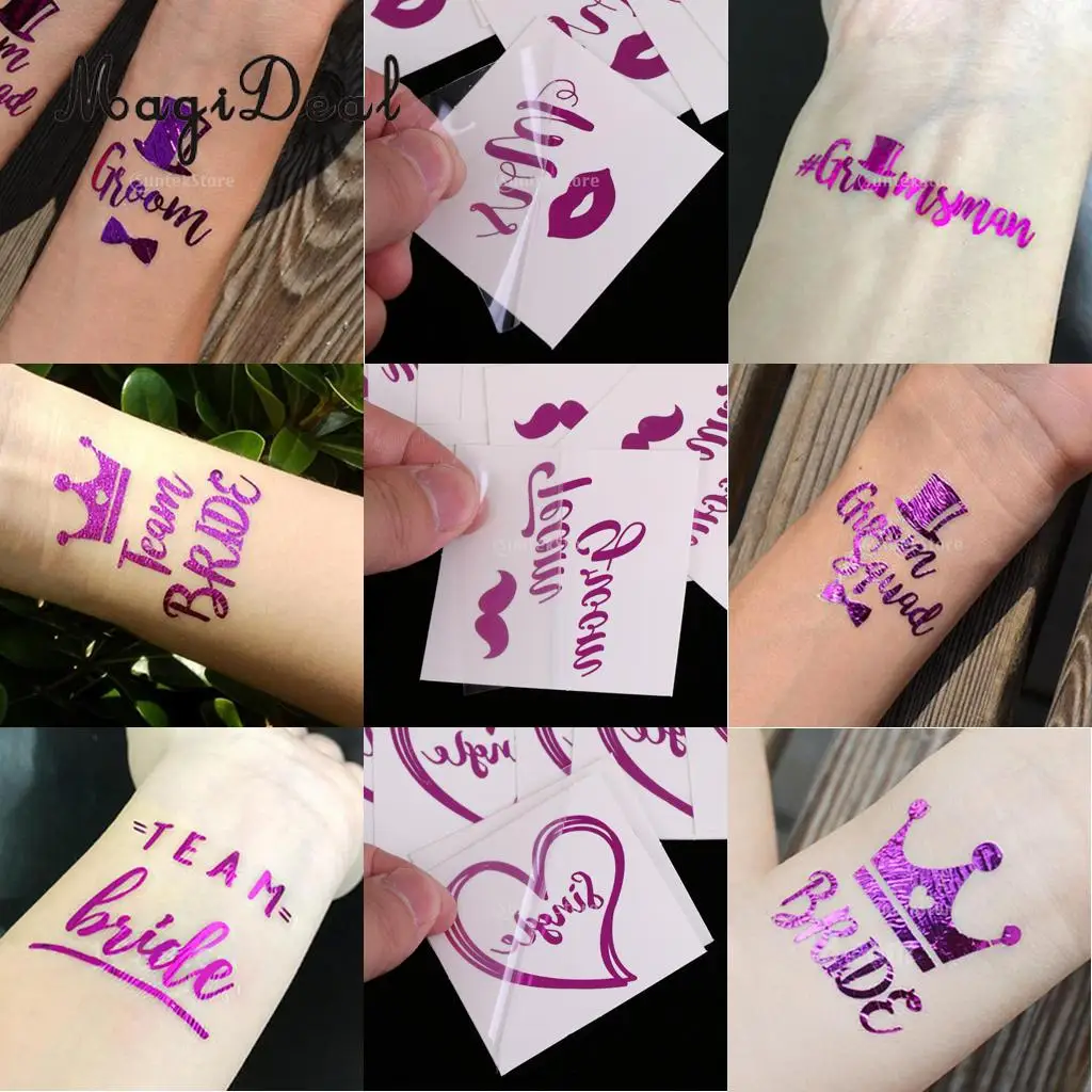 MagiDeal 10Pcs/Lot Purple Team Bride Tribe Temporary Tattoos Wedding Sticker Hens Night Party Decoration Hands Sticker