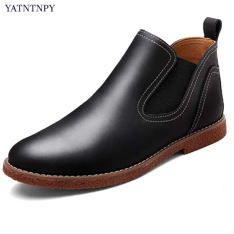 YATNTNPY/Классические мужские ботинки «Челси»; ботинки из лакированной кожи; мужские зимние ботинки martin; полуботинки без шнуровки; модные мужские оксфорды