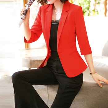

Suit female summer professional casual Work Red Half Sleeve Blazer jacket + Flare pants elegant fashion two-piece women's Suits