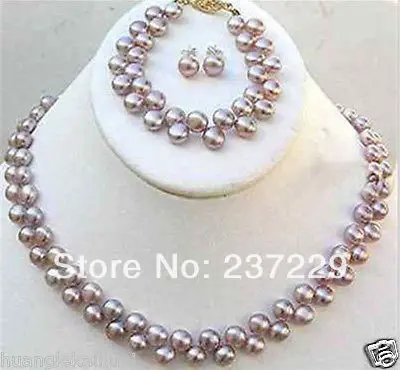 

Wholesale price FREE SHIPPING aNatural sets 7-8mm natural PURPLE cultured akoya pearl necklace 17" 7.5" (A0423)