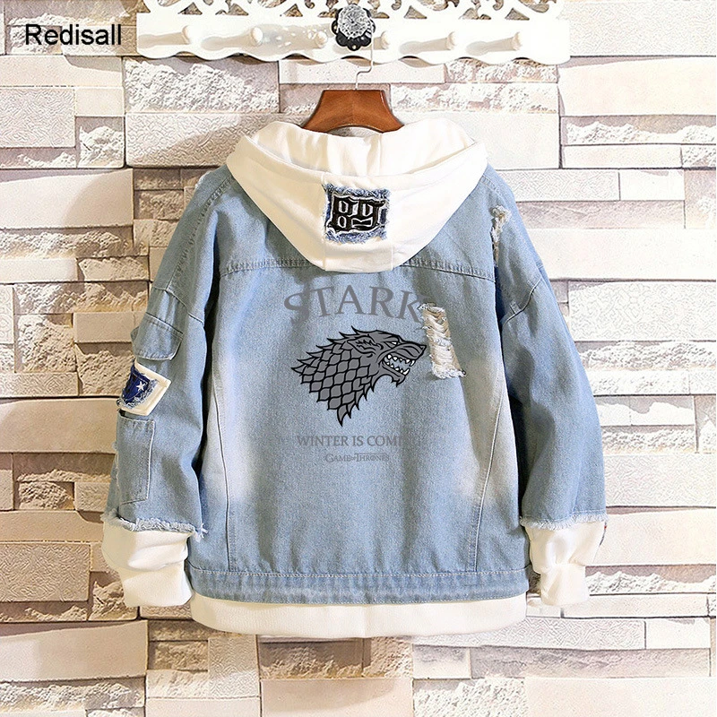 

Game of Thrones Cosplay Demin Jacket Winterfall Strark Targaryen Dragon Adult Women Men Coat Hooded Sweatshirts