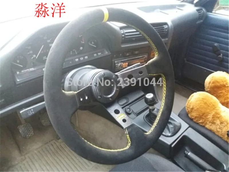 

14 Inch Deep Dish Suede Leather Sport Racing Steering Wheel With Horn Button Aluminum Frame Steering Wheel