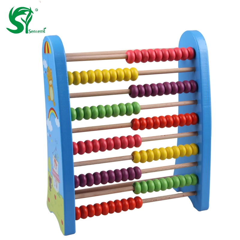 Wooden Colorful 10 Row Calculate Board Abacus Child Educational Math