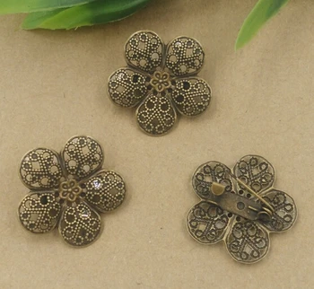

100pcs/lot 26mm antique bronze Five flower filigree wrap brooch