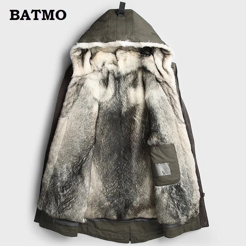 Batmo Новое поступление зимние высококачественные теплые мужские куртки с капюшоном из волчьего меха, мужские парки с волчьим мехом, большие размеры M-5XL