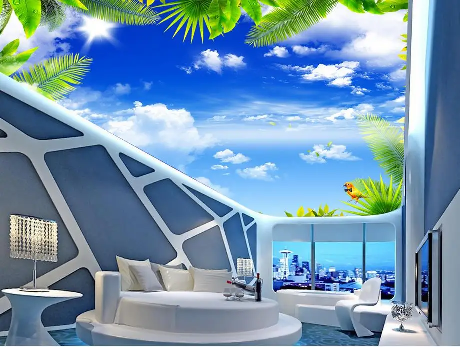 custom 3d ceiling mural Blue sky and white clouds 3d ceiling luxury