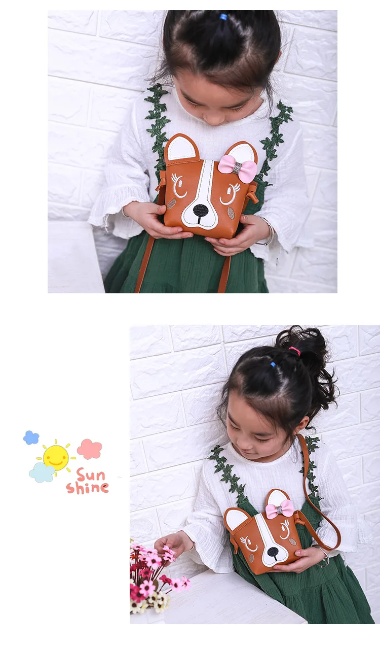 Детская сумка через плечо с героями мультфильмов для маленьких девочек, мини-сумка через плечо, детская Корейская стильная сумка-мессенджер из искусственной кожи, милая сумка для монет в форме собаки