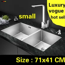 Квартира роскошная кухня ручная раковина двойной паз сделать блюда 304 нержавеющая сталь мини Горячая 710x410 мм