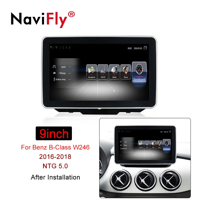 Navifly 9 ''полный сенсорный экран 4G SIM Автомобильный gps радио FM кассета для Mercedes Benz B класс W246 2012- оригинальная информация - Цвет: Class W246 2012-2018