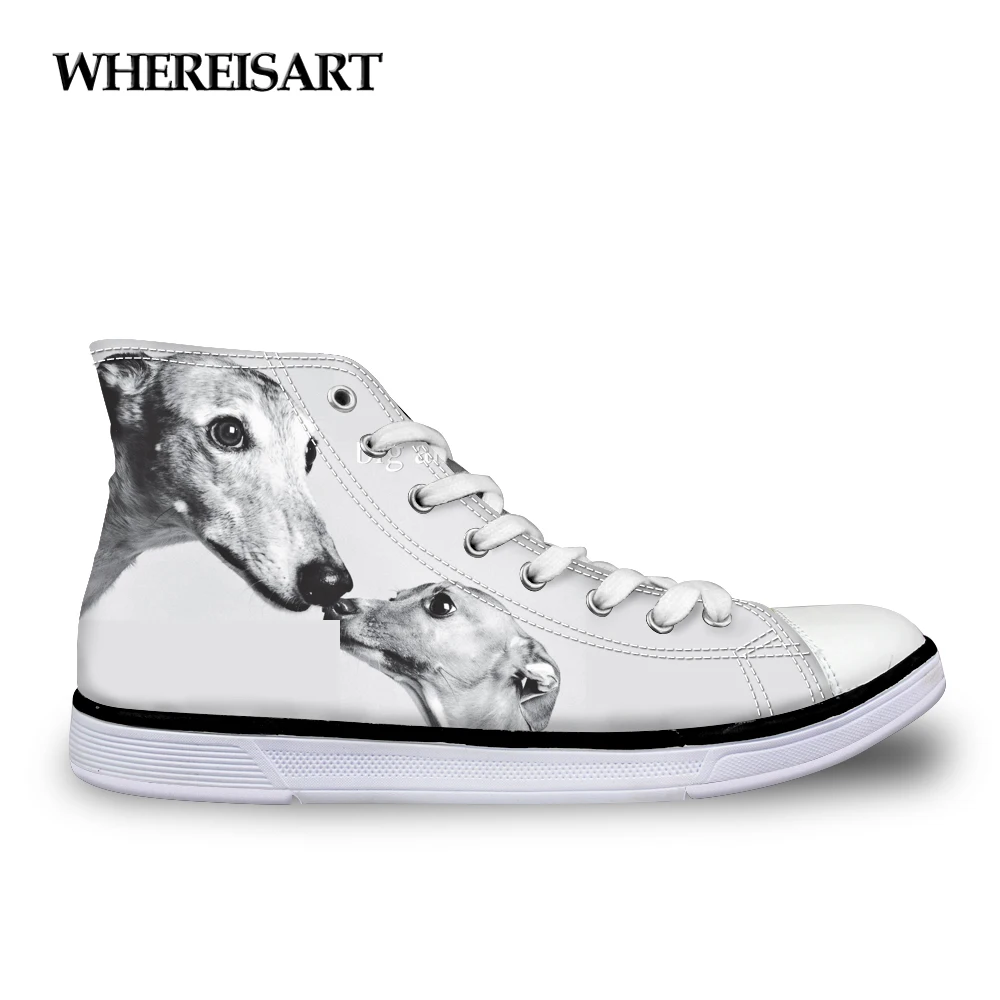 

WHEREISART Fashion High Top Women Vulcanize Cute 3D Animal Dog Greyhound Print Women Leisure Canvas Shoes High-top Shoes Woman