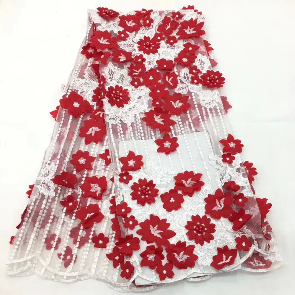 

New Style French Net Lace Fabric Black Red 3D Lace Fabric African Tulle Mesh Lace Fabric High Quality Beadeds Lace Sold By Yard