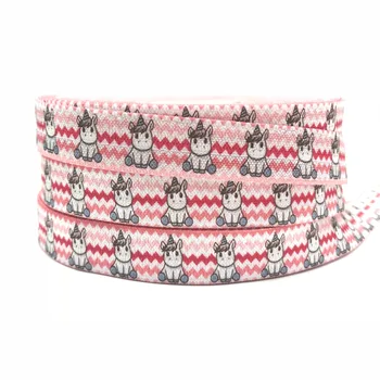 

10Y 5/8" Cartoon Unicorn Print Fold Over Elastic Transfer Heat Print FOE Ribbon Webbing for Headwear Hair Sewing Accessory