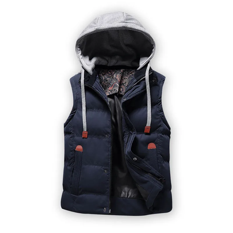 

2019 Autumn Winter Warm Vests Casual Slim Sleeveless Jacket Mens Hooded Vest Korean Style Unloading Waistcoat Solid Streetwear
