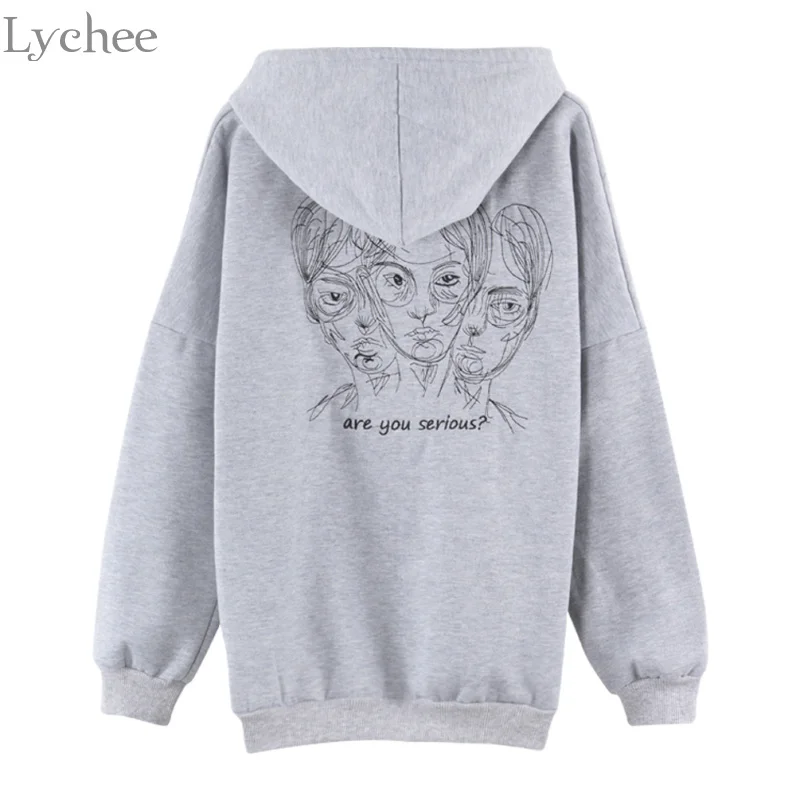 Женский свитшот Lychee в стиле Харадзюку худи с капюшоном панк Повседневная