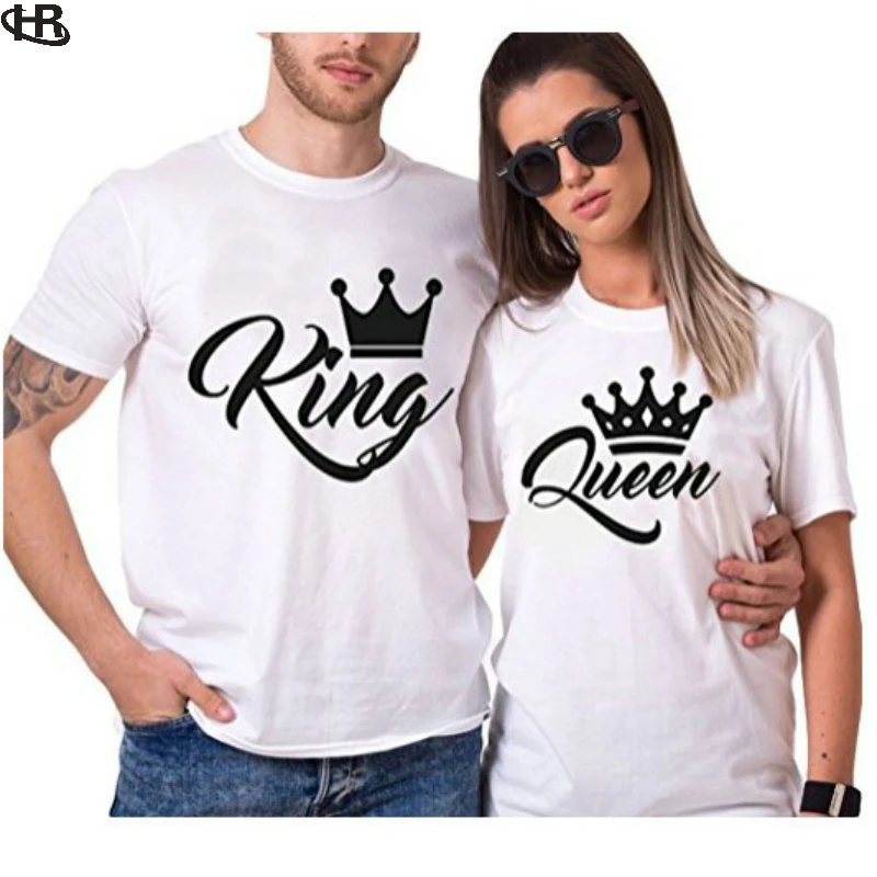 Camiseta de H & R para parejas de King ropa con estampado de corona parejas, camisetas informales redondo, camisetas para parejas 2018|Camisetas| - AliExpress