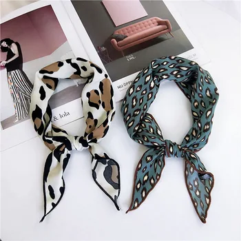 

Summer women silky satin leopard animal Triangle Scarf neckerchief Women Bandage Scarves Shawl Female Bufanda Mujer