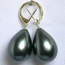 

Lovely Fine Nobility 12-16MM AAA ++ BLACK TAHITIAN SHELL PEARL EARRING Leverback Silver Hook wholesale 1[pair] earrings