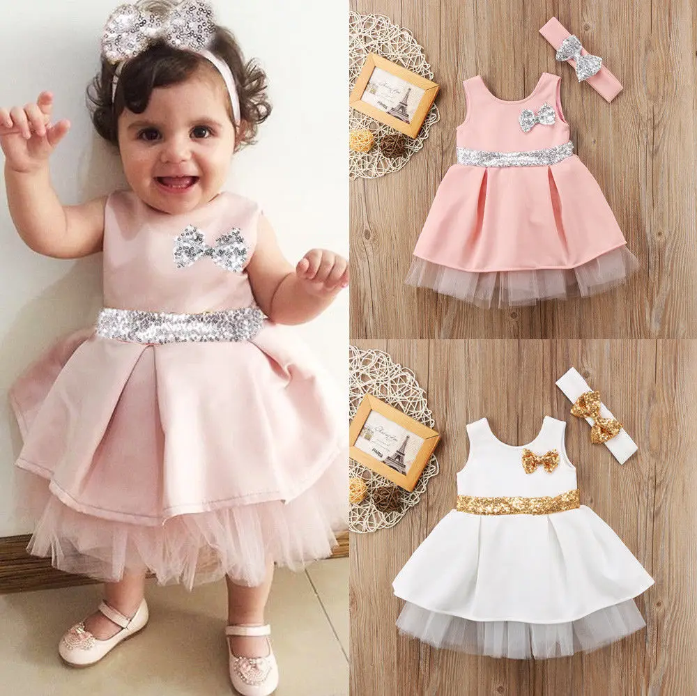 

Sequin Toddler Baby Girls Clothes Anna Dress Sleeveless Bowknot Princess Tutu Pageant Party Dresses