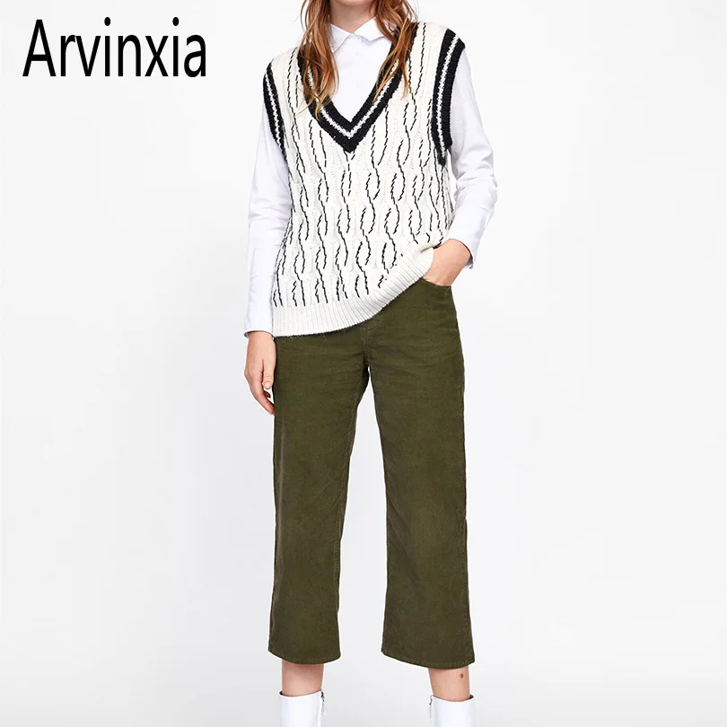 

Arvinxia ZA New Geometric V Neck Woman Tank Tops Sexy Sleeveless Ribbed Trim Women Pullovers Fashion Loose Patchwork Femme Tops