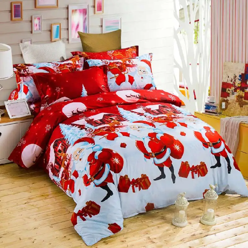 

Prajna Christmas 2017 Bedding Set Rose Santa Claus Reindeer Deer Duvet Cover Set Flat Bed Sheet Bedspread For Kids Children