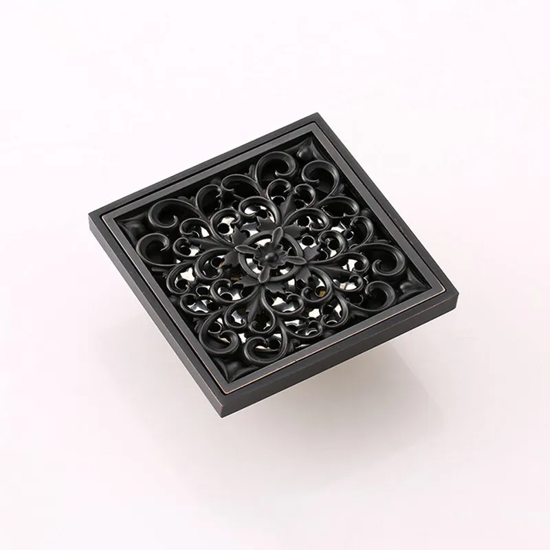 

1PC 4' Vintage Artistic Black Brass Bathroom Square Shower Floor Drain Trap Waste Grate With Hair Strainer Anti Smelly Drains