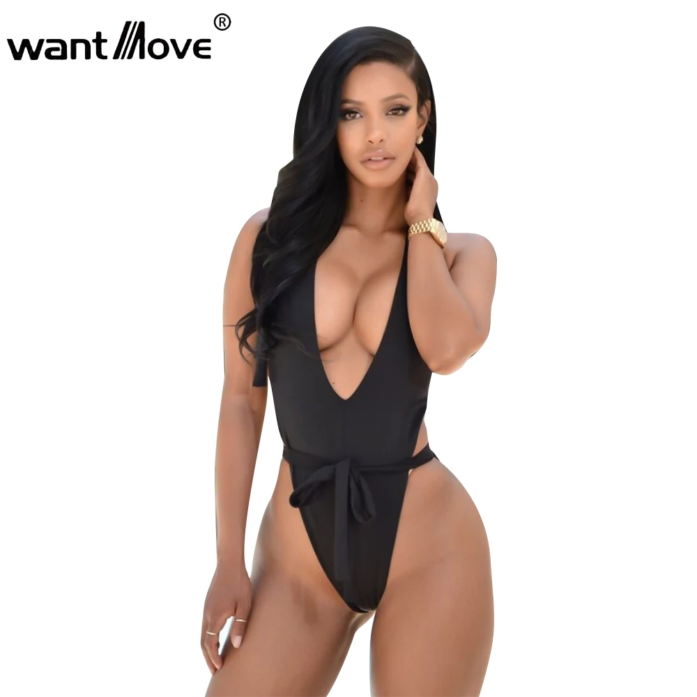 

5 Colors S-XL New Sexy Women Bodysuit V Neckline One Piece Tie Playsuit Jumpsuit Overalls beach Club Wear Bodysuits XD595