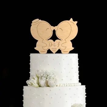 

,Penguin cake topper For Wedding, Rustic Topper with intial and date
