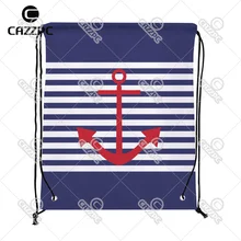 Винтажный темно-синий полосатый и красный якорь шаблон индивидуальный принт нейлон ткань шнурок рюкзак подарочный