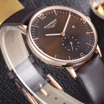 GUANQIN new watch men gold men watches top brand luxury waterproof leather strap Quartz Wristwatches clock men Relogio Masculino men sport watches naviforce luxury top brand quartz watches for men waterproof auto date leather wristwatches relogio masculino