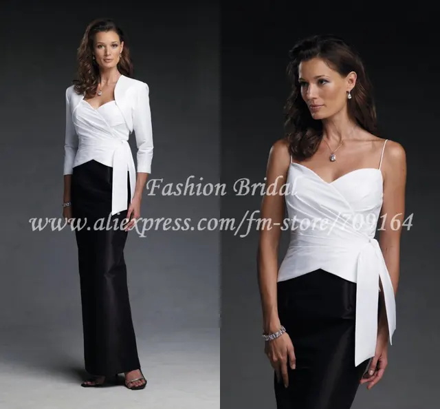 FM092 Custom Sheath Taffeta White And Black Long Mother Of The Groom Dressesin Mother of the