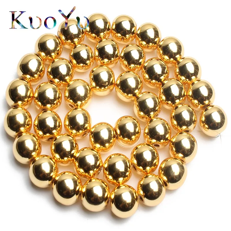 

Natural Golds Plated Hematite Round Loose Stone Beads For Jewelry Making DIY Bracelet Pendant Necklace 15"inch 2/3/4/6/8/10/12mm