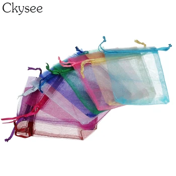 安い Ckysee 卸売 25 ピース/ロット 7*9/9*12 センチメートル混合色巾着オーガンジーバッグポーチウェディングギフトバッグ