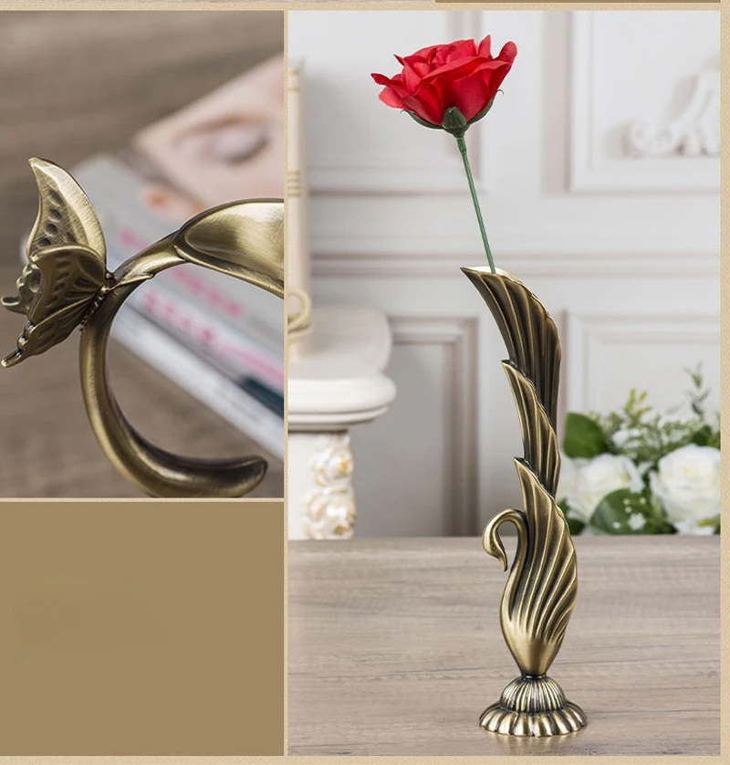 Креативная ваза в стиле ретро, Павлин, металлический сплав, золото/бронза/серебристый, маленькие цветочные вазы, Декор, бутылки, аксессуары для украшения дома