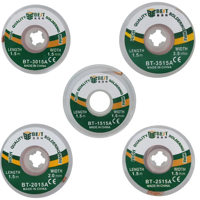 

BEST 1.5M *1.5/2/2.5/3/3.5MM Strong Desoldering Braid Solder Remover Wick Wire Lead Cord Flux BGA Repair Tool
