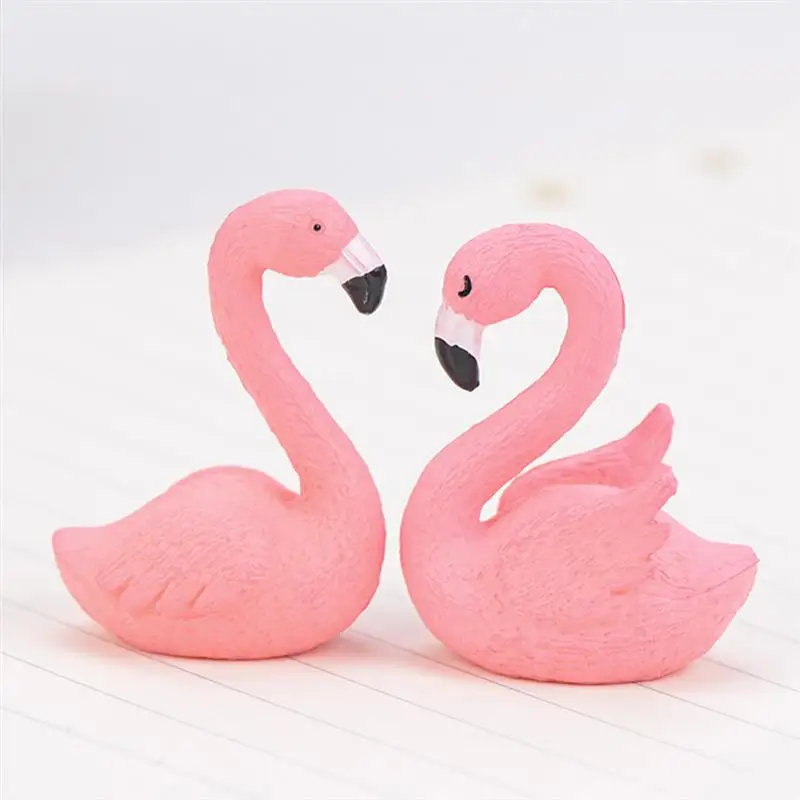 2pc Pink Plastic Decorative Flamingo Fairy Garden Decor Craft Dollhouse Accessory Home Decoration Crafts Figurines Miniatures