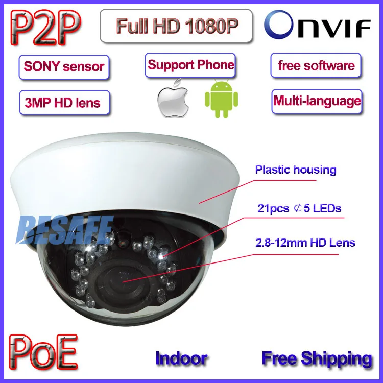 

1080P Night Vision network camera SONY IMX322 2.0MP indoor CCTV PoE ip camera ONVIF 2.8-12mm Lens H.264, built in bracket