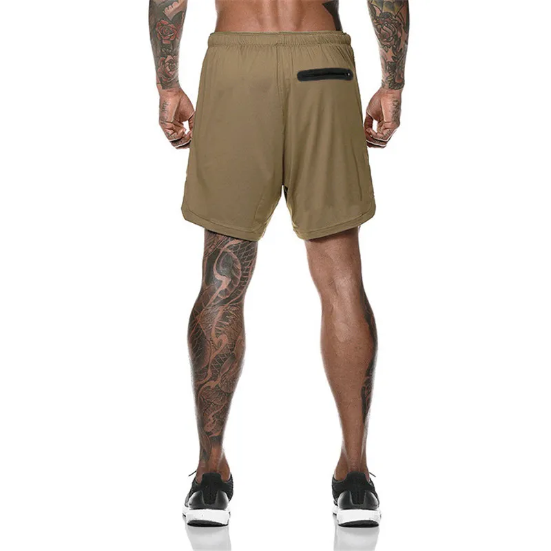 Men's 2 in 1 Running Shorts Security Pockets Leisure Shorts Quick Drying Sport Shorts Built-in Pockets Hips Hiden Zipper Pockets