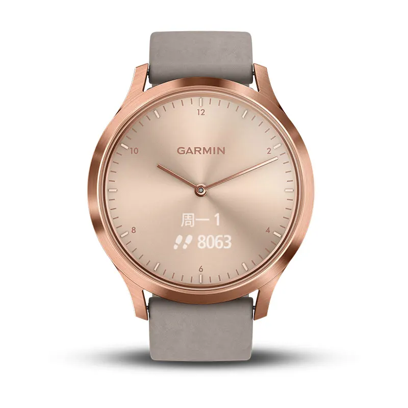 Мужские и женские часы Garmin vivomove HR из розового золота с простым кожаным ремешком