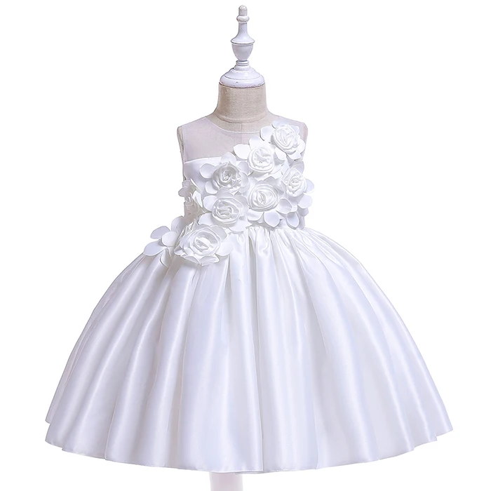 Шелковое платье принцессы с объемным цветком для свадебной вечеринки; платье-пачка с большим бантом для маленьких девочек; модная детская одежда