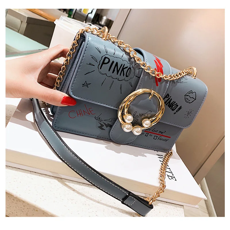 

graffiti jelly mini crossbody bag for women hip-hop style female shoulder bag with chain strap and pearl buckle 2019 new