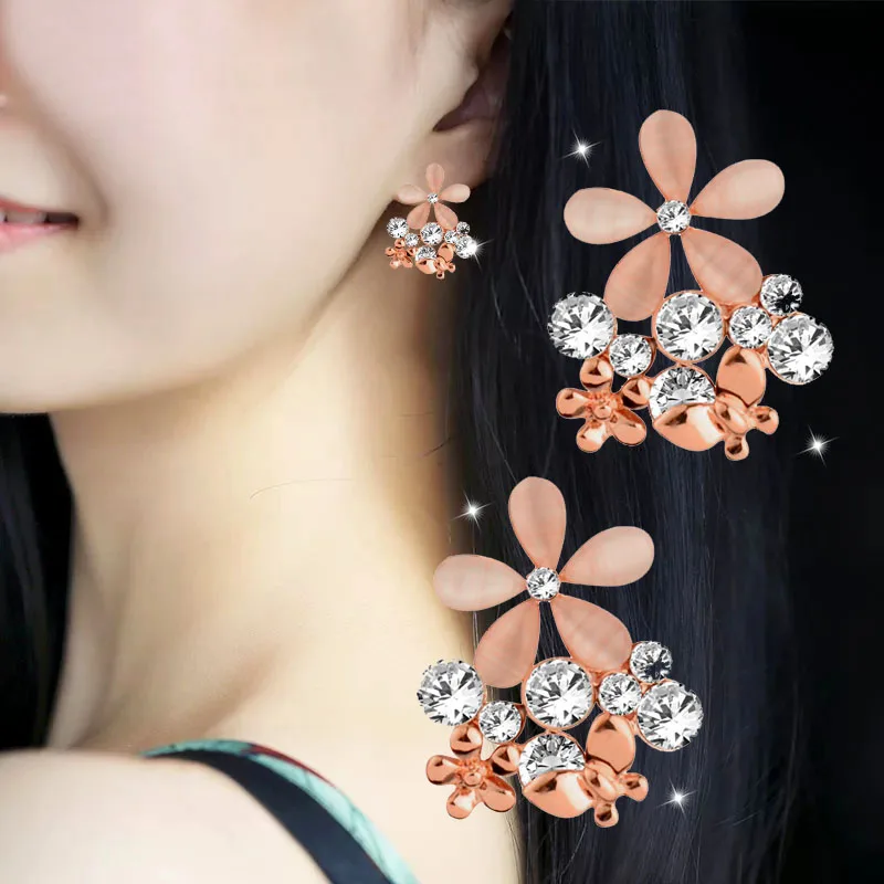 SINLEERY, очаровательные женские серьги с розовыми, голубыми опаловыми цветами, серьги-гвоздики, розовое золото, серебро, Кристальные серьги, ювелирные изделия на заказ, подарки ES434 SSB