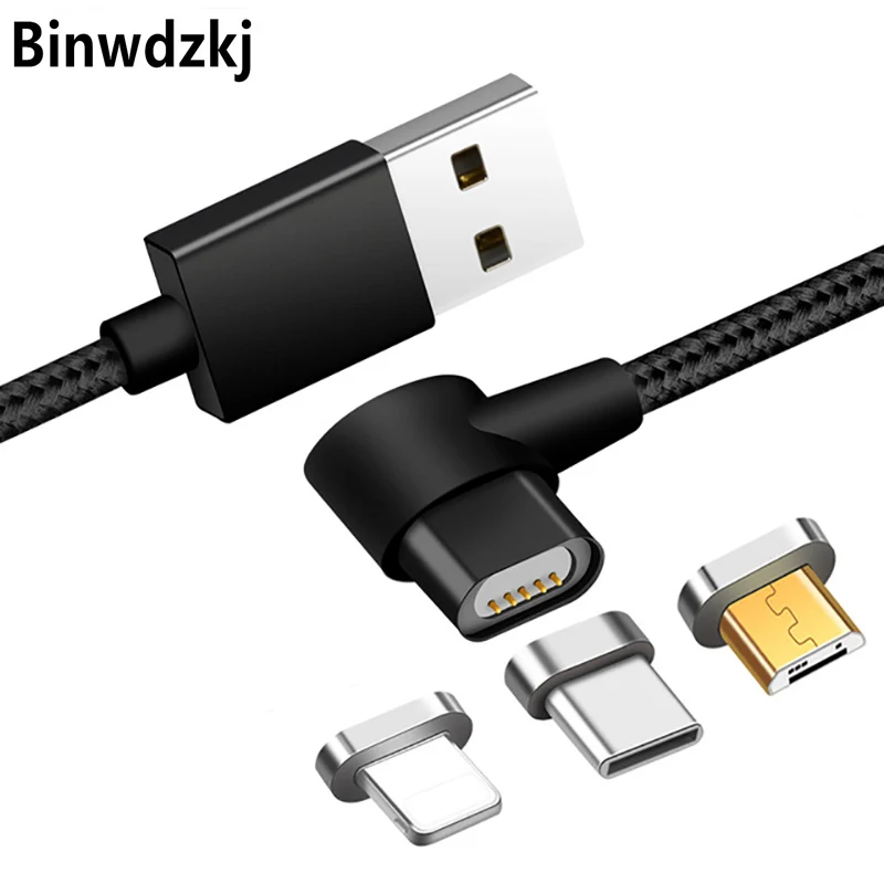 

90 Degree Magnetic Micro USB Cable For iPhone Samsung Type-C Magnet Charger Charging Adapter USB Type C Mobile Phone Cables