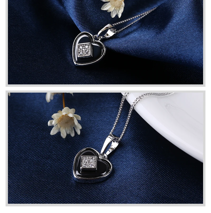 TUHE сердце кулон ожерелье черные и белые керамические с кристаллом 44 см медная цепь для женщин колье модные ювелирные изделия модное ожерелье подарок