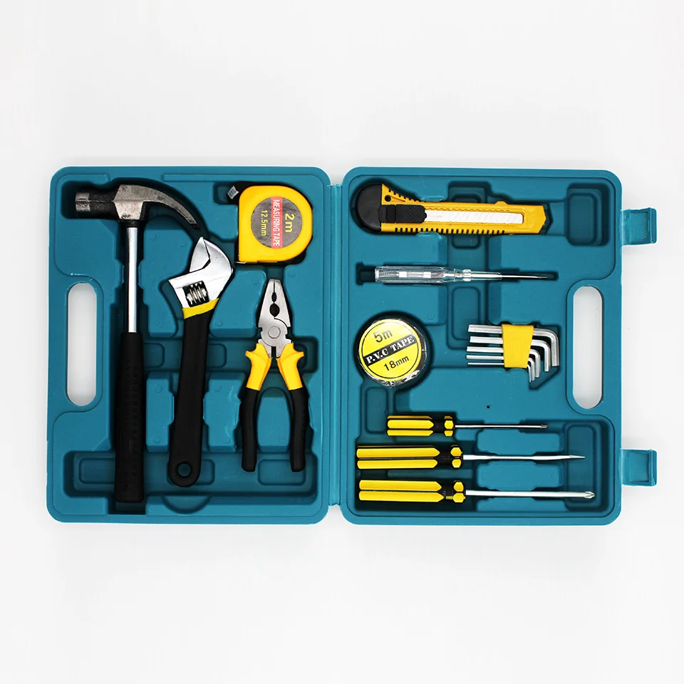 

16PCS Hand Tool Set General Household Repair Hand Tool Kit Toolbox Storage Case Adjustable Wrench Screwdriver Knife Hammer Tools