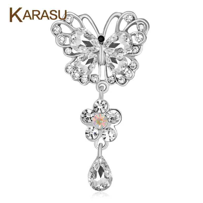 KARASU White Water Drop Crystal Rhinestones Butterfly Brooches for Women Brooch Pins Party Wedding Jewelry | Украшения и