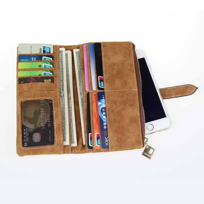 

2019 new fashion Famous Brand Long Purse Two Fold Women Wallets Drawstring Nubuck Leather Zipper Suede Wallet Ladies Clutch Bag