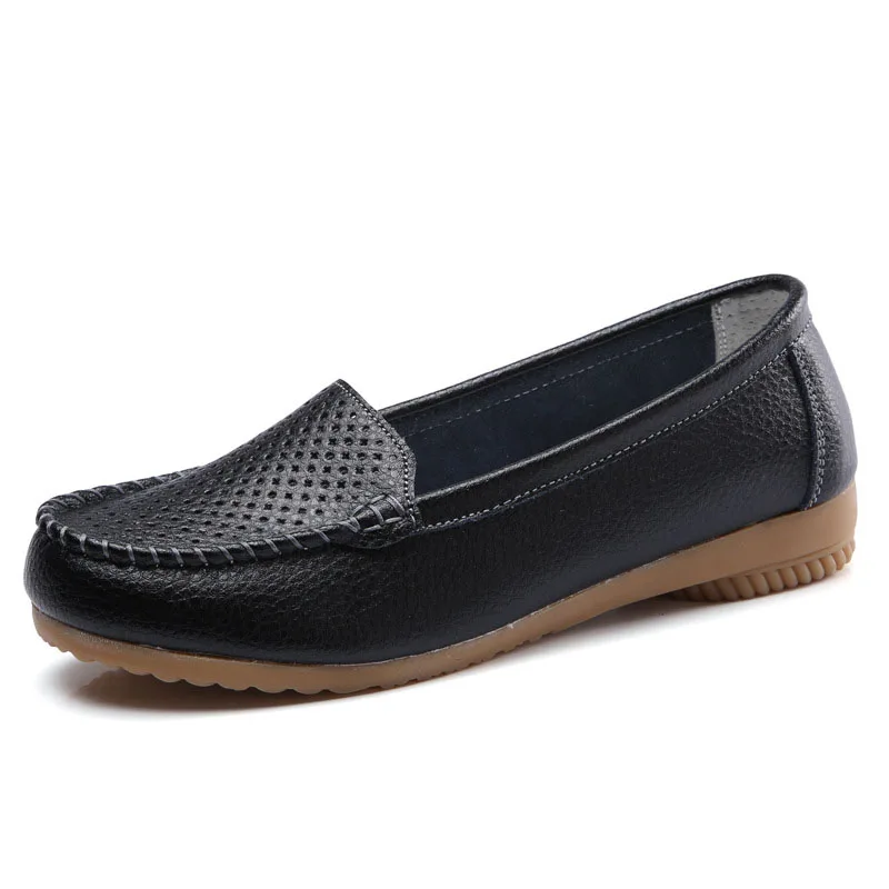 

Women Hollow Flats Casual Sandals Soft Shoes Female Fashion Round head Toe Leatherwear Hollowing out Flats Slip On Breathable