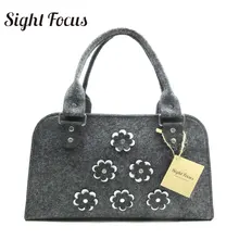 Bolso de mano para mujer de fieltro gris estilo de concha vintage de marca Sight focus, bolso de mano plegable suave con patrones de flores a la moda para mujer