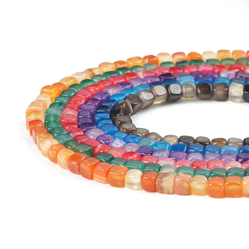 

Colorful Stone Bead Stripe Carnelian Spider Web Cracked Agate Square Jelly Onyx 6mm Beads for Jewellery Making DIY Accessories