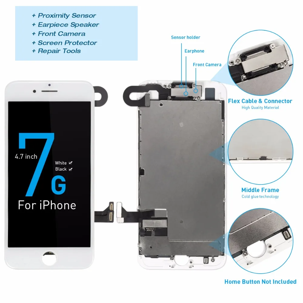 Táctil Pantalla completa LCD Pantalla Cámara para Apple iPhone 7 Plus ~ Negro Flex 